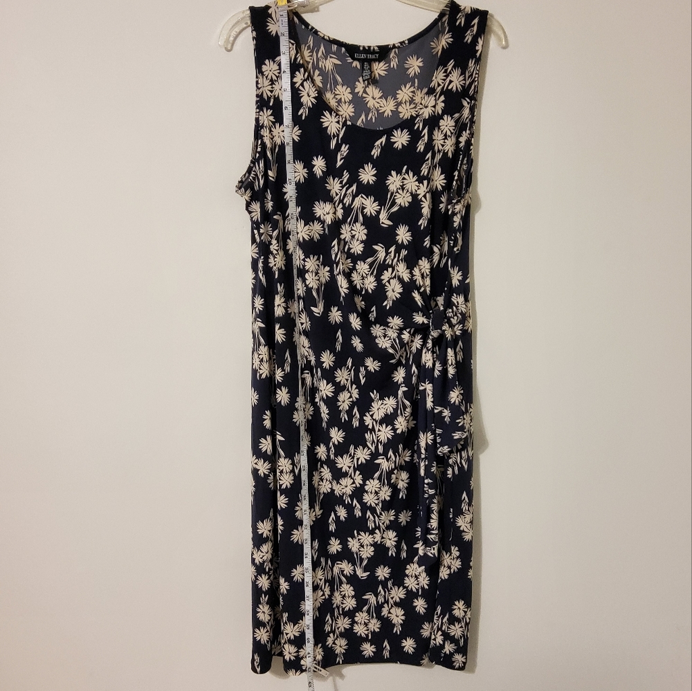 Ellen Tracy Black/White Floral Print Sleeveless Side Knotted Wrap Dress Size L - Picture 2 of 9
